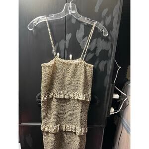 Papaya Beige & Black Smocked Ruffle Mini Dress